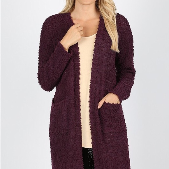 plum cardigan sweater